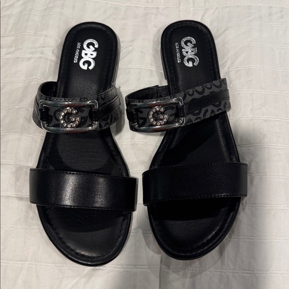 G by Guess Black Slides with Silver Logo - Picture 1 of 4